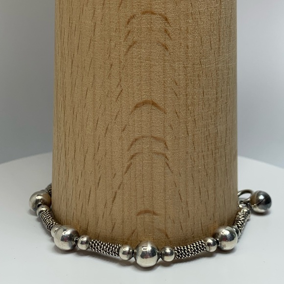 Vintage Sterling Silver Bead & Wire Tube Bracelet w/Bead Accent Charm - 7-3/4” - Picture 2 of 15